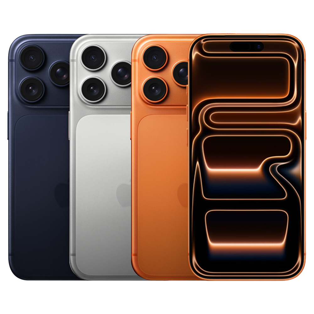 iPhone 17 Pro Max em Azul Profundo, Prateado e Laranja Cósmico